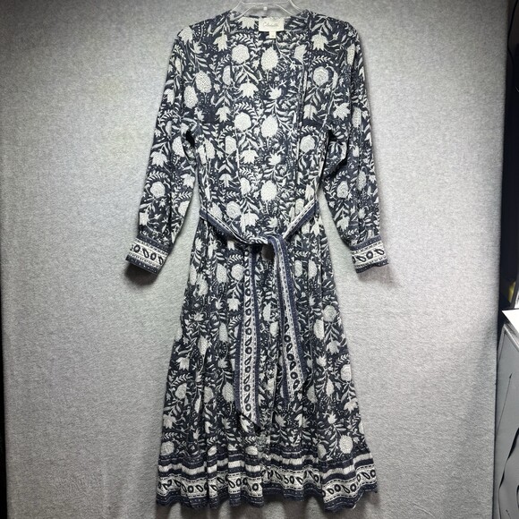 Cleobella Dresses & Skirts - Cleobella Dress XS Midi Wrap Belted Floral Open Front Boho Cottagecore Viscose